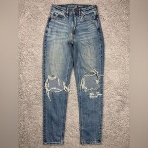 American Eagle Jeans Womens 00 Strigid Mom Jean Denim Distressed Knee Holes